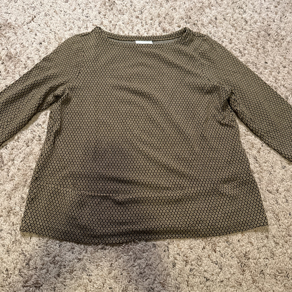 Women's J.Jill XS Brown & Black Geometric Long Sleeve Tee with pockets